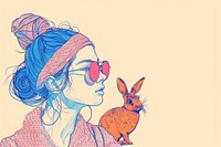 Drawing woman with rabbit art sketch adult.