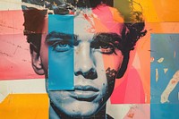Retro collage of man face art portrait painting.