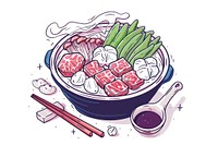 Shabu-shabu flat illustration cookware produce food.