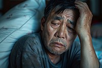 Chinese mature man worried person crying.