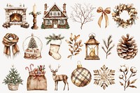 Cozy Christmas decorative design element set