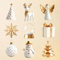 White and gold Christmas decoration design element set psd