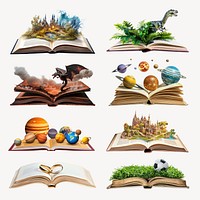 Conceptual opened book design element set psd