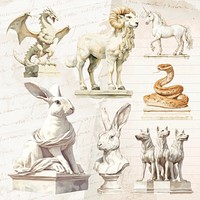 Watercolor Greek classic Mythology animal design element set psd