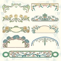 Elegant floral vintage border design element psd set