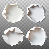 Torn paper hole round shape design element psd set