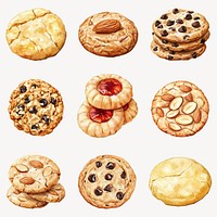 Watercolor cookie food design element set