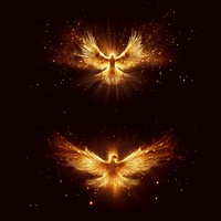 Phoenix bird flying sparkle light design element set