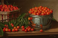 Cherries in Bucket (Still Life with Cherries and Pail) by Levi Wells Prentice. Original public domain image from Los Angeles County Museum of Art. Digitally enhanced by rawpixel.