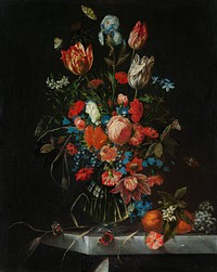 Still Life with Flowers (1673) by Ottmar Elliger I. Original public domain image from The Rijksmuseum. Digitally enhanced by rawpixel.