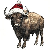 A buffalo wearing christmas hat illustration animal yak.