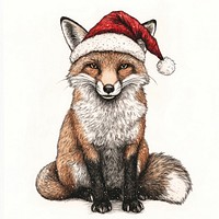 A fox wearing christmas hat illustration animal art.