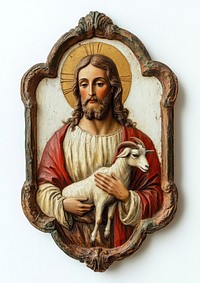 A jesus with a goat art painting man.