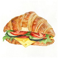 An isolated cheese croissant sandwich food illustration watercolor.