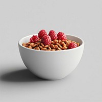 An isolated cereal with raspberry in a clean white bowl raspberries fruit food.