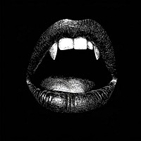 An isolated black and white vampire mouth illustration teeth photography.