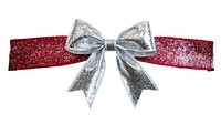 A sparkling silver ribbon tie bow red.