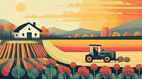 Agriculture poster illustration tractor field.