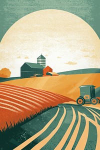 Agriculture poster illustration vintage field.