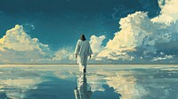 Jesus walking on water sky sea photography.