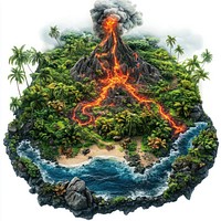 Volcanic island lava vegetation eruption.