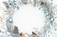 Watercolor pastel light blue and beige winter wreath with snowflakes christmas design cones.