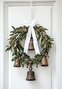 Wreath made of olive leaves bells hanging bronze.