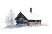 Cabin landscape isolated winter.