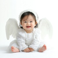 A Young cute asian baby girl angel smile costume.