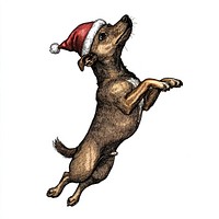 A dog wearing red christmas hat jumping illustration animal celebration.