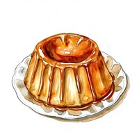 An isolated caramel castard dish illustration watercolor dessert.