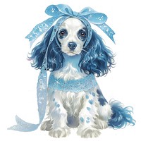 A spaniel dog with scoth head band illustration ribbon puppy.