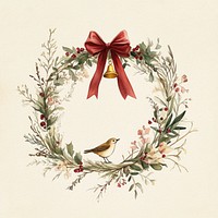 Simple christmas wreath bird illustration festive.