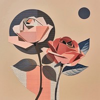 Rose retro paper collage illustration painting abstract.