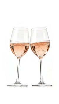 Two pink sparkling wine glasses celebration setting drink.