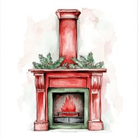 Christmas fireplace watercolor green cozy.