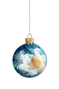 Watercolor christmas ornament hanging illustration blue gold.