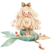 Brown coquette mermaid illustration hair underwater.