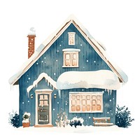 House with snow-cvered watercolor cottage art.