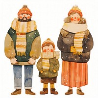 Smile dad mom son standing with winter clothes illustration clothing cute.