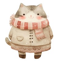 Smile cat standing with winter clothes illustration watercolor animal.