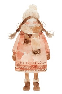 Smile girl standing with winter clothes illustration watercolor clothing.