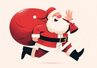 Santa Claus is running with his huge red bag gift cartoon illustration winter.