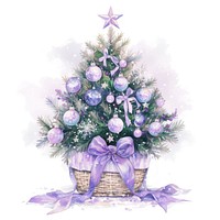 Purple coquette Christmas Tree in a basket christmas illustration watercolor.