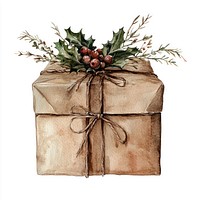 Gift Box with Holly gift illustration watercolor.