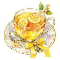 Yellow coquette lemon tea illustration watercolor ribbon.