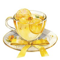 Yellow coquette lemon tea illustration watercolor ribbon.