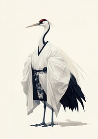 Crane costume wearing kimono bird illustration animal.