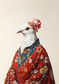 Dove wears Renaissance fashion animal pigeon dress.