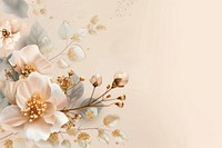 Light beige flowers and golden light pink berries art illustration elegant.